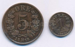 Norvégia 1878. 5ö bronz + 1884. 1ö bronz T:XF,VF Norway 1878. 5 Öre bronze + 1884. 1 Öre bronze C:XF,VF