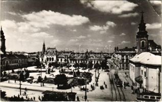 1965 Nagyvárad, Oradea; Piata Victoriei / tér, villamosok / square, trams (EB)