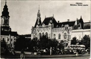 ~1960 Nagyvárad, Oradea; Biblioteca Sfatului popular / könyvtár, autóbusz / library and autobus (EK)