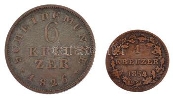 Német Államok / Hessen-Darmstadt 1826. 6kr Ag + 1854. 1kr Ag T:XF,VF
German States / Hessen Darmsta...