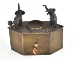 Réz asztali óra elefánt figurákkal, nincs kipróbálva, hiányos, jelzéssel, m: 10,5 cm