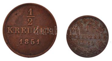 Német Államok / Württemberg 1851. 1/2kr Cu + 1852. 1kr Ag T:XF kis ph German States / Württemberg 1851. 1/2 Kreuzer Cu + 1852. 1 Kreuzer Ag C:XF small edge error