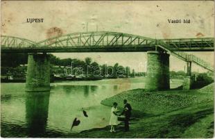 1922 Budapest IV. Újpesti vasúti híd, gőzhajók (tűnyomok / pin marks)