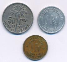 Belga-Kongó / Kongó 1927. 50c Cu-Ni + 1946. 1Fr + 1967. 1l Al T:XF,VF Belgian Congo / Congo 1927. 50 Centimes Cu-Ni + 1946. 1 Franc + 1967. 1 Likuta Al C:XF,VF