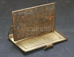 cca 1920 Kinyitható, mechanikus, díszített réz jegyzettömbtartó / Notebook holder copper 7x10 cm