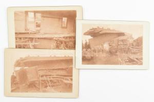 1907 Dorozsmai vonatbaleset 3 db keményhátú fotója, 1907. ápr. 12., 12x16 cm
