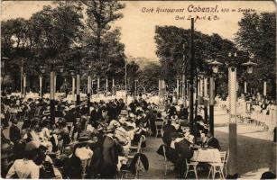 1917 Wien, Vienna, Bécs XIX. Café Restaurant Cobenzl, terrace with guests and waiters (EK)
