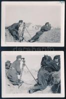 cca 1940 Katonák megfigyelőállásban, 2 db fotó, 7×9,5 cm