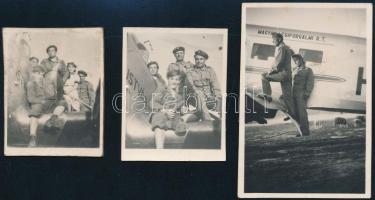 1940-1943 Repülős katonák a Magyar Légforgalmi Rt. Dobos István HA-FOD lajstromjelű FW 58 Weihe repülőn ülnek, 4×5,5 és 8×5,5 cm