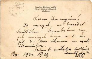 1930 Budapest V. Erzsébet királyné szálloda és kávéház reklámja, Szabó Imre tulajdonos. Egyetem utca...