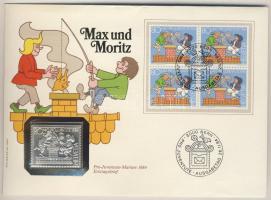 Svájc 1984. "Pro Juventute-Max és Moritz" bélyeg formájú Ag emlékérem érmés, bélyeges borítékon borítékon, elsőnapi bélyegzővel T:BU