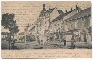 1904 Szatmárnémeti, Szatmár, Satu Mare; Deák tér déli része, Lövy Lajos üzlete. Reizer János kiadása / square, shops (EM)