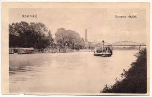 1915 Szatmárnémeti, Szatmár, Satu Mare; Szamos részlet, gőzhajó, híd / Somes riverside, steamship, bridge (b)