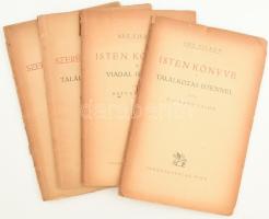 Hatvany Lajos: Ady világa. 1-4. köt. Isten könyve I-II. köt. I. Találkozás istennel. II. Viadal istennel. Szerelem könyve I-II. köt. I. Találkozás a nővel. II. Ady és Léda. Wien, [1922-1923], Pegasus. (Hamburger ny.). 52; 88; 80; (81)-191+1 p. Kiadói papírkötésekben, szakadozott borítókkal, az I. kötet kissé sérült borítóval, szakadozott lapszélekkel, a IV. kötet hátsó borítója hiányos, sérült lapokkal.