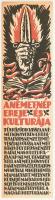 1922 Kner Izidor illusztrált könyvjelző, a német nép ereje és kultúrája, hátoldalán Kner-Almanach reklámmal, karton, 20x5 cm