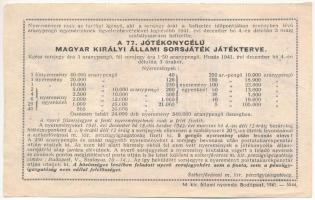Budapest 1941. "Fél-Sorsjegy a 77. Jótékonycélú M. Kir. Állami Sorsjátékra" sorsjegy 1,50P...