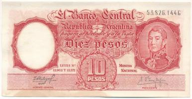 Argentína 1954-1963. 10P T:XF hajtatlan, fo. Argentina 1954-1963. 10 Pesos C:XF unfolded, spotted