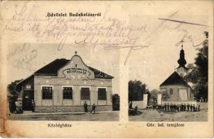 1914 Budakalász, Községháza, Görögkeleti (szerb ortodox) templom. Popper Sándor kiadása (EK)