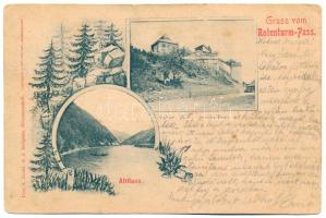 1899 (Vorläufer) Vöröstoronyi-szoros, Roter-Turm-Pass, Pasul Turnu Rosu; Altfluss / vár, Olt folyó / castle, river. Art Nouveau, floral (kis szakadás / small tear)