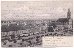 1900 Nagyvárad, Oradea; Kispiac tér, Huzella M. és Ausländer üzlete. Pauker Dániel kiadása / square, market, shops (vágott / cut)