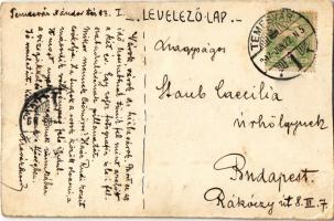 1907 Kézzel rajzolt képeslap Temesvárról / Hand-drawn art postcard sent from Timisoara (vágott / cut...