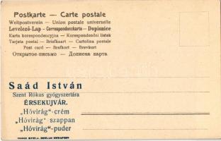 Érsekújvár, Nové Zámky; Saád István Szent Rókus gyógyszertárának reklámja a képeslap hátoldalán &quo...