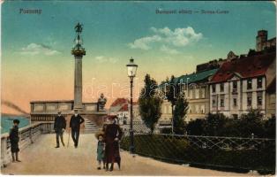 1916 Pozsony, Pressburg, Bratislava; Duna-parti sétány. Vasúti levelezőlapárusítás 26. sz. 1915. / Donau-Corso / promenade (lyuk / pinhole)