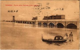 1920 Venezia, Venice; Ponte della Ferrovia sulla Laguna / railway bridge, train, locomotive