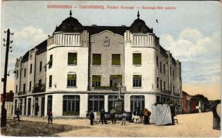 Karánsebes, Caransebes; Korongi-féle palota, Román bank / Palatul Korongi, Casina Romana / palace, Romanian bank + "K.U.K. BRIEFZENSUR KARÁNSEBES"