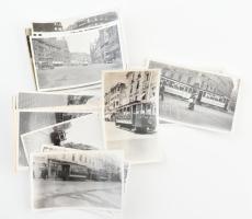 1932-1938 18 db fénykép különböző európai városokról, rajtuk villamosok, 6,5×10 cm