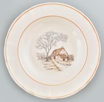 Galles olasz házikó mintás fajansz mélytányér szett, 8 darab, jelzéssel, kopással, d: 22,5 cm