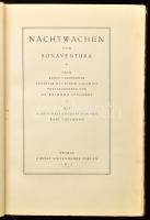 [Klingemann, Ernst August Friedrich]: Nachtwachen von Bonaventura. Nach Rahel Varnhagens Exemplar mit einem Nachwort herausgegeben von Dr. Raimund Steinert. Weimar, 1915, Gustav Kiepenheuer, (4)+157+(3) p. + 16 t. (litográfiák). Német nyelven. Korabeli félpergamen-kötésben, kissé sérült gerinccel, kissé sérült lapszélekkel, néhány sérült lappal. Számozott (461./500) példány.