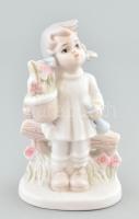 Kislány virággal, porcelán figura, jelzés nélkül, hibátlan, m: 15,5 cm
