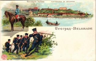 Beograd, Belgrade; Forteresse de Belgrade / fort, military, soldiers. Art Nouveau, litho (EK)