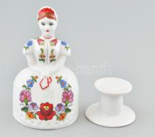 Kalocsai porcelán nő figura, kétrészes, jelzéssel, alján minimális kopással,m: 16 cm