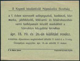 cca 1930 A Kispesti Iskolánkívüli Népművelési Bizottság kiállításáról szóló szórólap