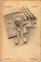 Viharban / Im Sturm. K.u.K. Kriegsmarine Matrosenhumor / U oluji / In burrasca / Austro-Hungarian Navy mariner humour art postcard. C.F.P. 1917/18. Nr. 94 a., unsigned Ed. Dworak (fa)