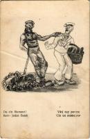 Várj egy percre / Du ein Moment! K.u.K. Kriegsmarine Matrosenhumor / Samo jedan casak / Cio un momento / Austro-Hungarian Navy mariner humour art postcard. C. Fano Pola 1917. 2050., unsigned Ed. Dworak (fa)