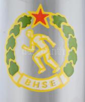 B[udapesti] H[onvéd] S[port] E[gyesület] üvegpoharak, matricás, m: 12 cm, apró kopásnyomokkal, 8 db