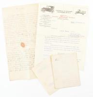 cca 1920-1930 Automobil és Traktor Kereskedelmi Rt. (Lincoln, Ford, Fordson autorizált képviselet), 3 db fejléces számla / levél + Henry Ford címmel német nyelvű kézirat
