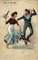 1916 Tanz III Csárdás. K.u.K. Kriegsmarine Matrose / WWI Austro-Hungarian Navy humour, dancing mariner art postcard. C. Fano, Pola. 47. 1914/15. s: Ed Dworak (Rb)