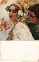 1917 Liebesgeflüster / Love shispering. Russian art postcard, T.S.N. R.M. No. 13. s: S. Solomko (worn corners)