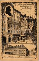 1924 Salzburg, Mozarts Geburtshaus in der Getreidegasse, Mozarts Wohnhaus am Makartplatz / Mozarts birthplace and house s: Ulf Seidl (EK)