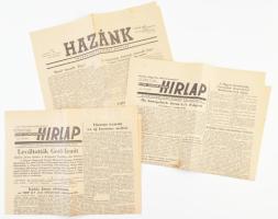 1956 3 db forradalmi újság: Győr-Sopron Megyei Hírlap 1956. okt. 26. és nov. 1-i számai + Hazánk 1956. nov. 18-i száma, vegyes állapotban