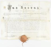 1912 Jogi diploma a Budapesti Tudományegyetemről a Szancz Pál részére. Pergamen viaszpecséttel