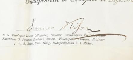 1912 Jogi diploma a Budapesti Tudományegyetemről a Szancz Pál részére. Pergamen viaszpecséttel