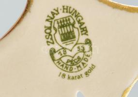 Zsolnay ginkgo biloba medál, kézzel festett, jelzett, hibátlan, díszdobozban, 5×4 cm