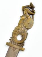 Sellő figurás levélbontó tőr, jelzéssel, fém, kopásokkal, dobozában h: 16 cm