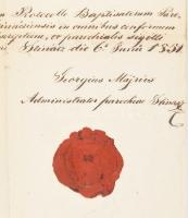 1851 Stinác keresztlevél viaszpecséttel