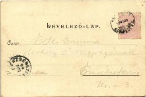 1899 (Vorläufer) Pécel, Péczel; litho művészlap fecskékkel (EB)